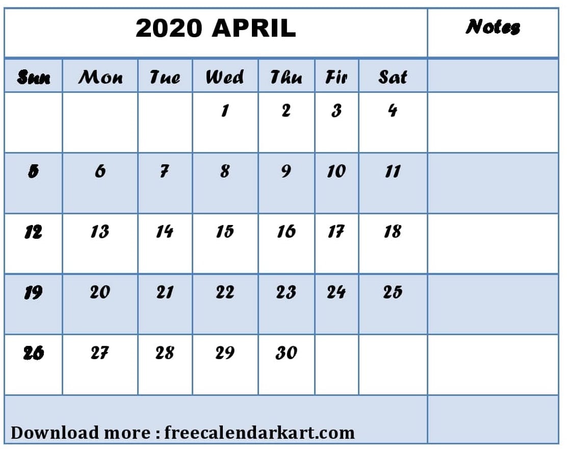 April 2020 Calendar Printable