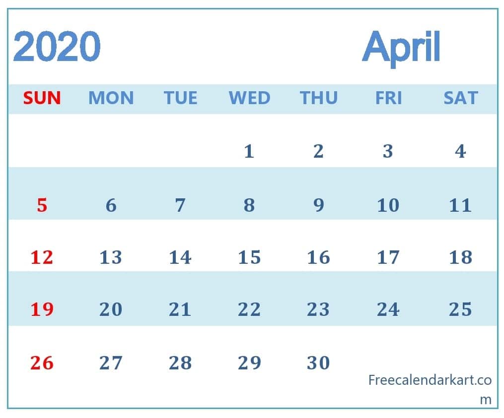 Printable April 2020 Calendar