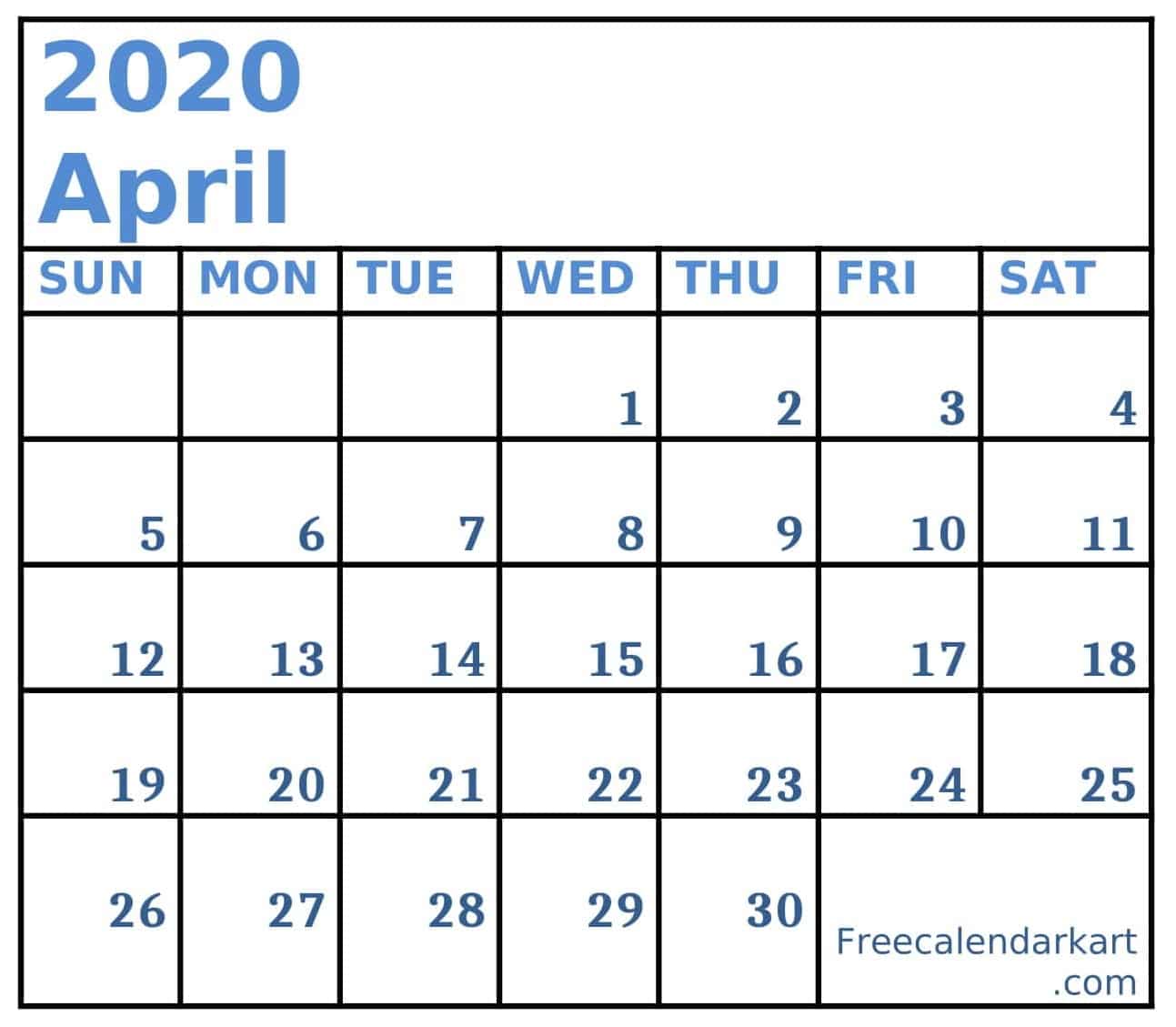 Blank April 2020 Calendar Template Free