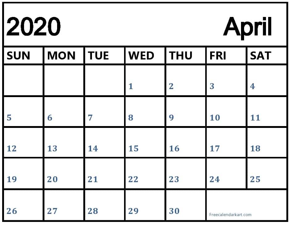 Free Printable April Calendar 2020