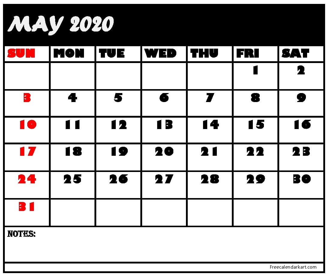 Blank 2020 Calendar May