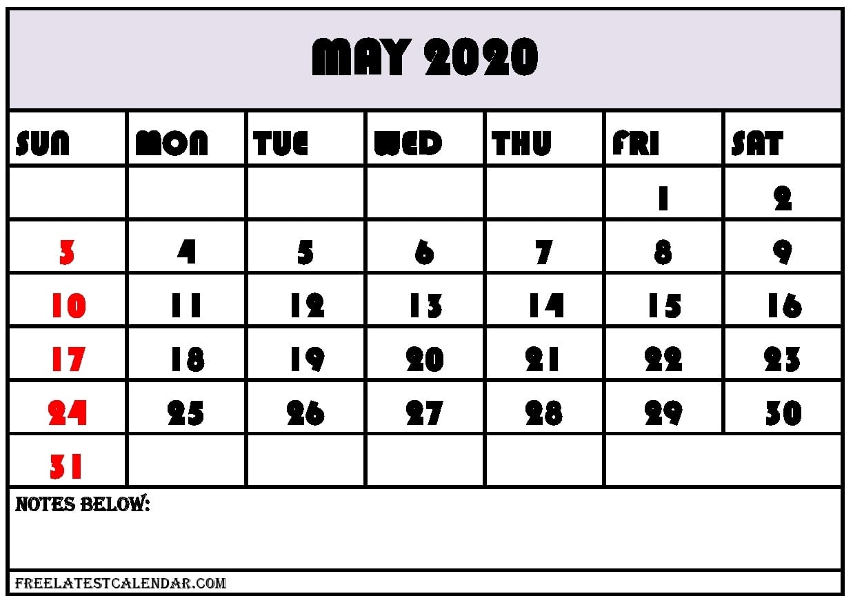 May 2020 Blank Template For Desktop