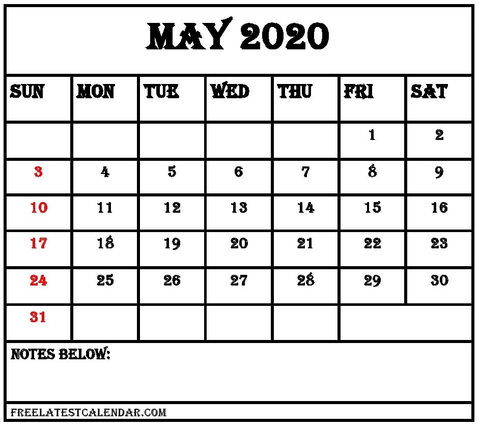 May 2020 Blank Calendar Large Size