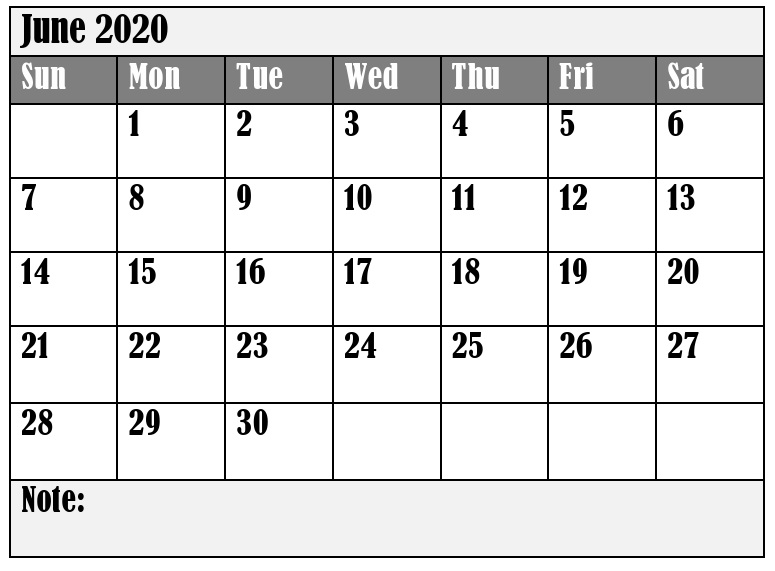 June 2020 Calendar With Holidays