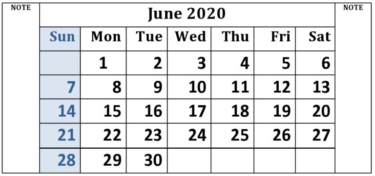 June 2020 Calendar With Holidays USA, UK, Canada, Australia