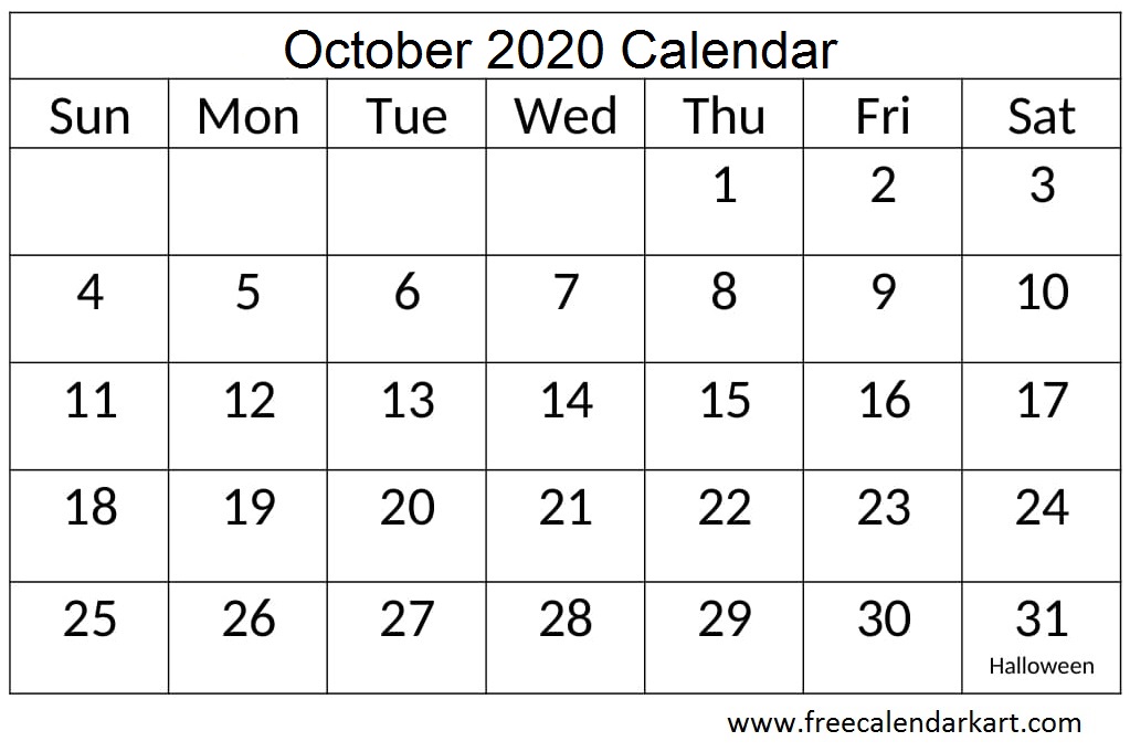 October Calendar 2020 With Holidays