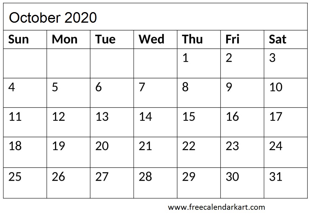 2020 Calendar October With Holidays