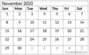 November 2020 Calendar With Holidays