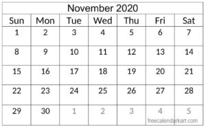 Blank November 2020 Calendar