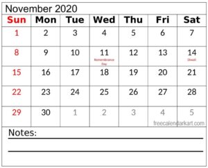 November Calendar 2020