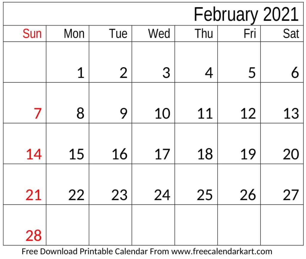 Calendar February 2021