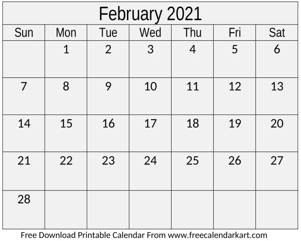 February Calendar 2021