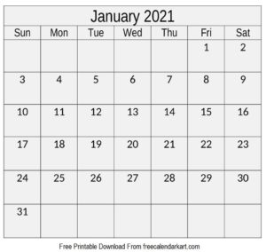 January Calendar 2021