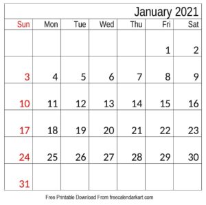 Calendar January 2021