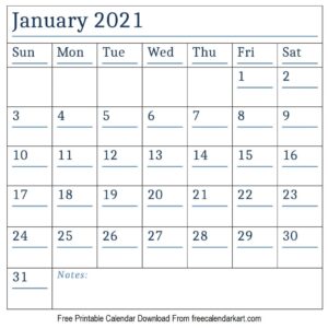 January Calendar 2021 With Holidays