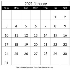 2021 Calendar January