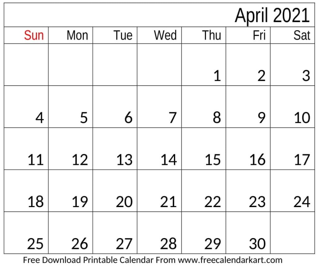 2021 April Calendar