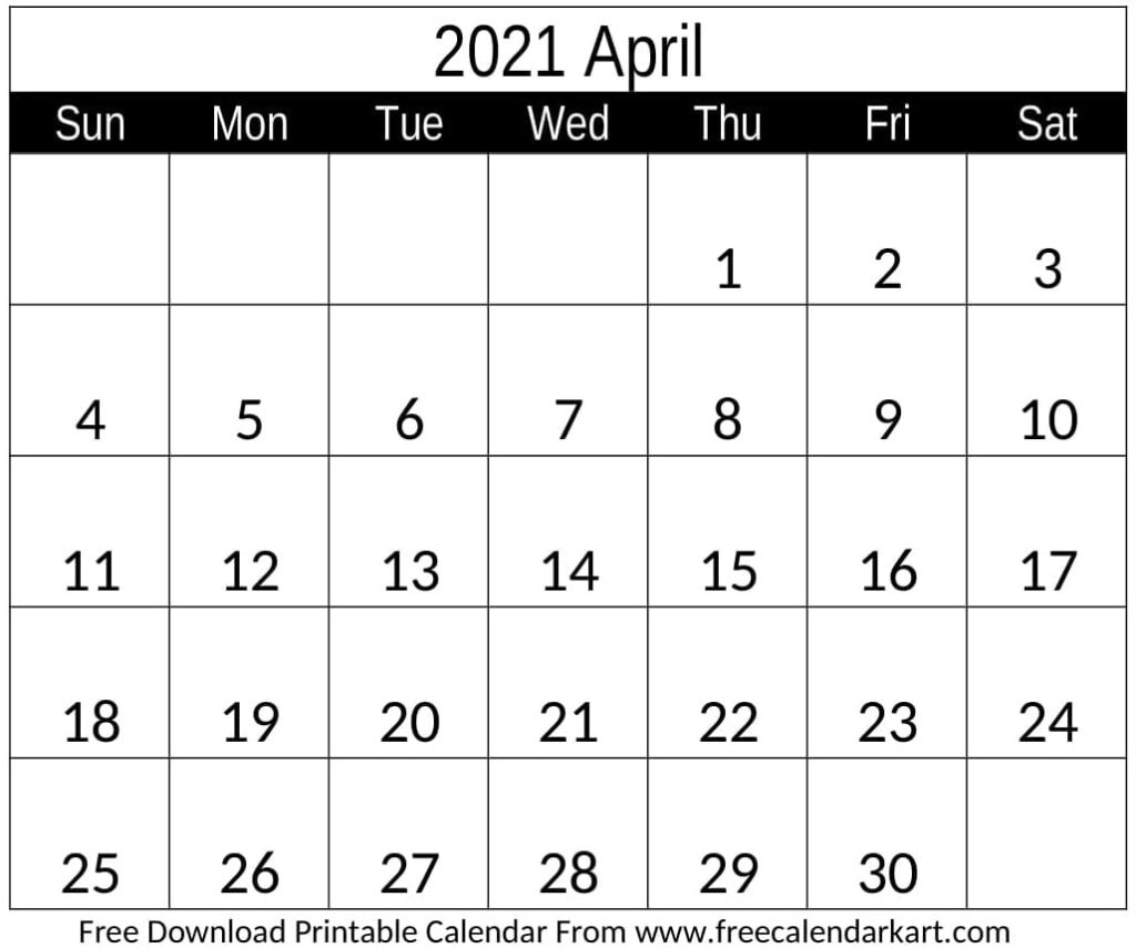 Calendar 2021 April