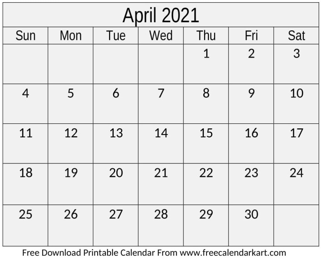 April 2021 Calendar