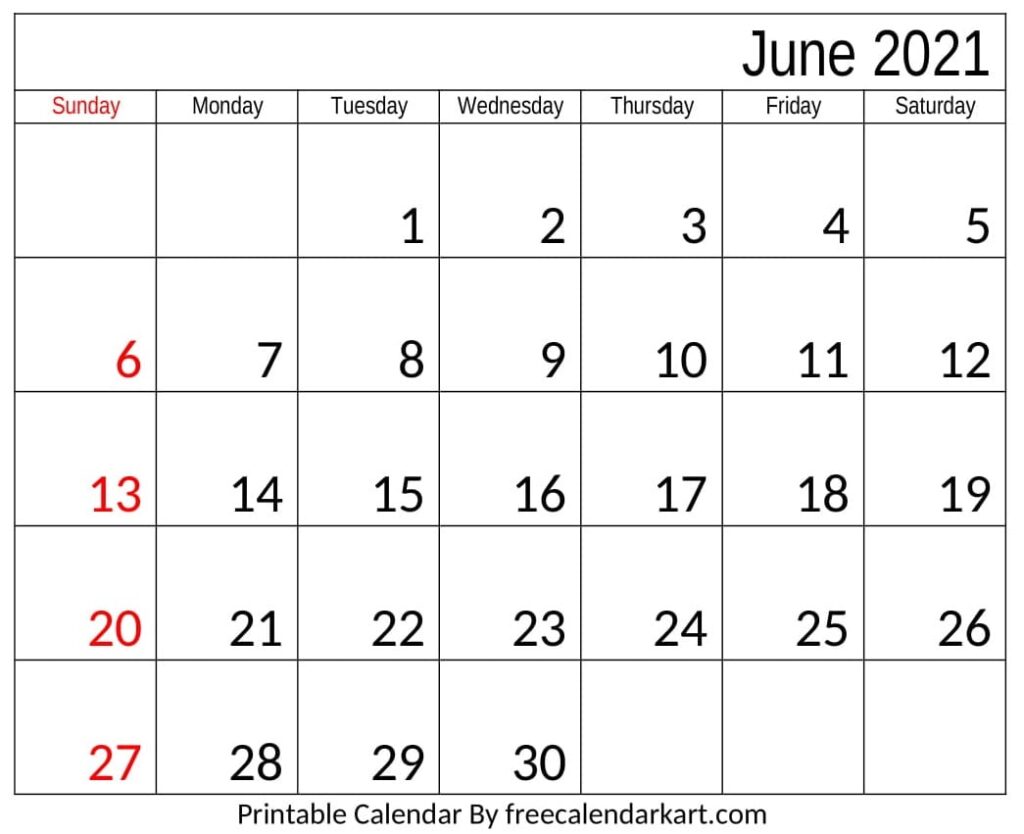 June 2021 Calendar