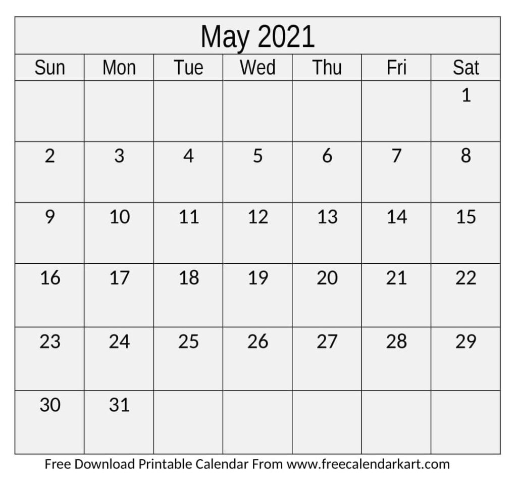 Calendar 2021 May