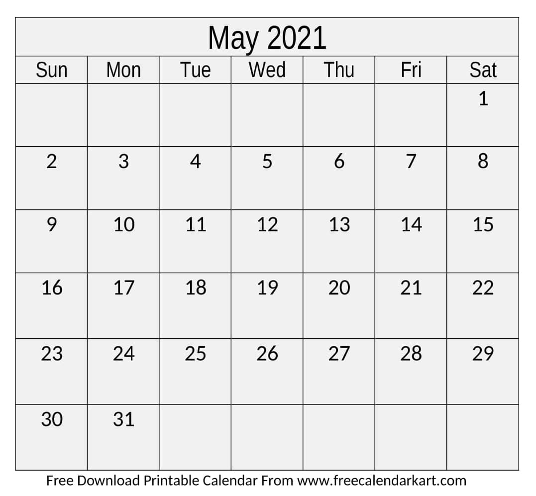 May 2021 Calendar Printable Template Free Download Free Calendar Kart