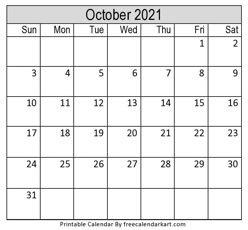 October 2021 Calendar Printable