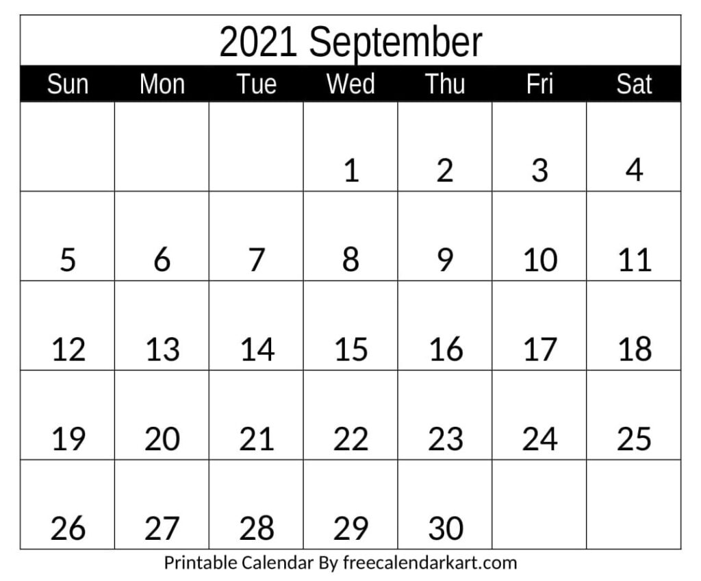 September 2021 Calendar Printable