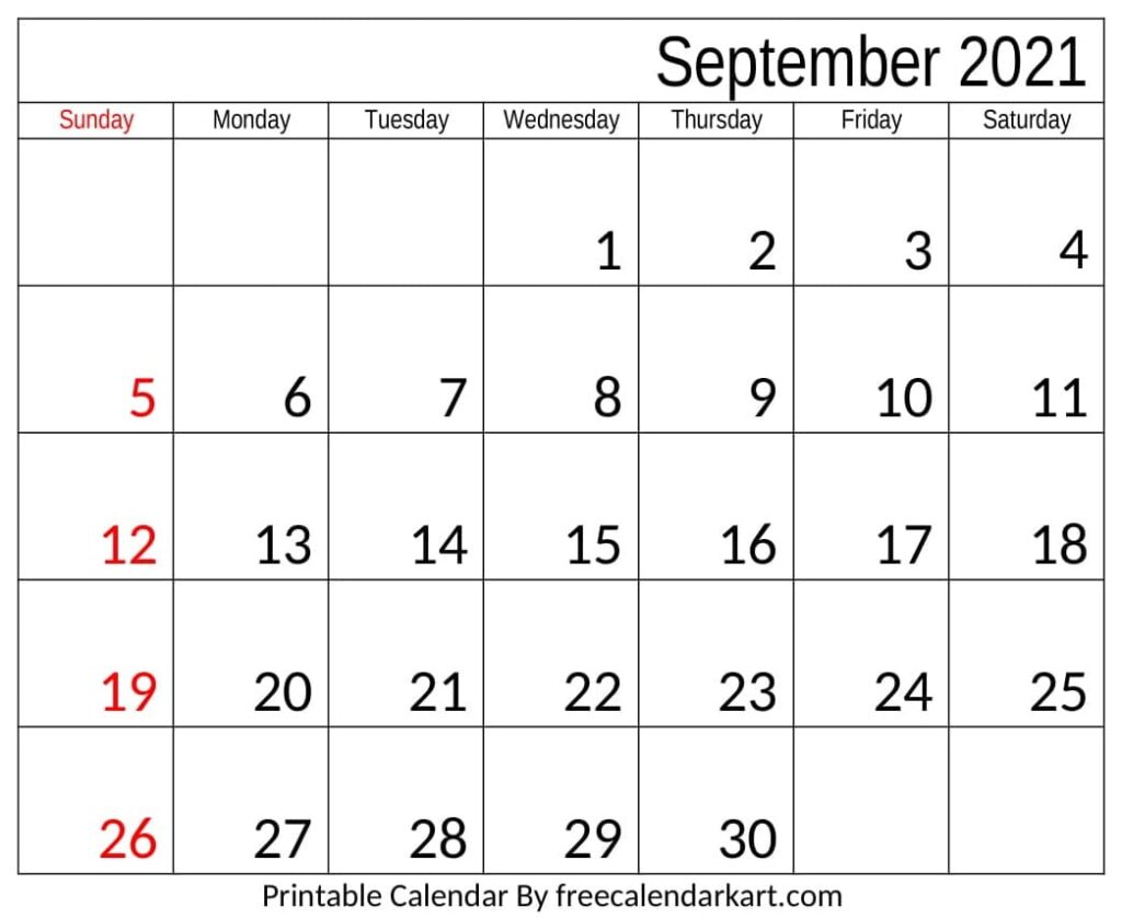 September Calendar 2021