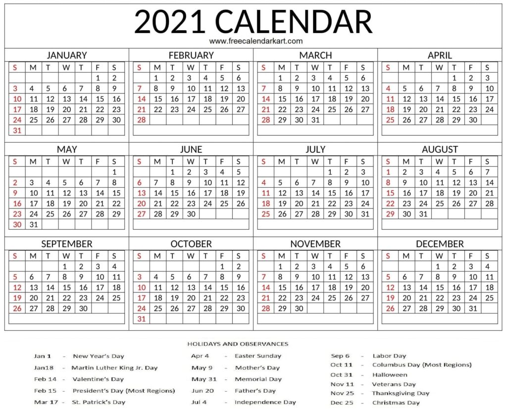 Year 2021 Calendar
