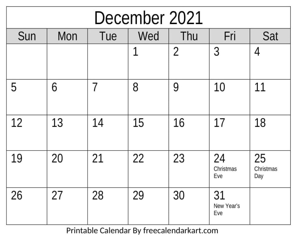 December Calendar 2021