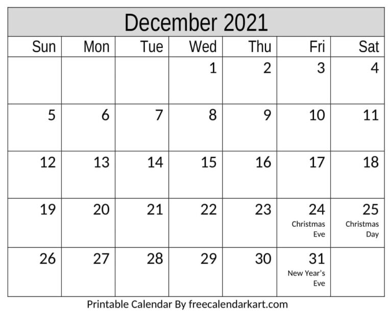 December 2021 Calendar Printable Template Download