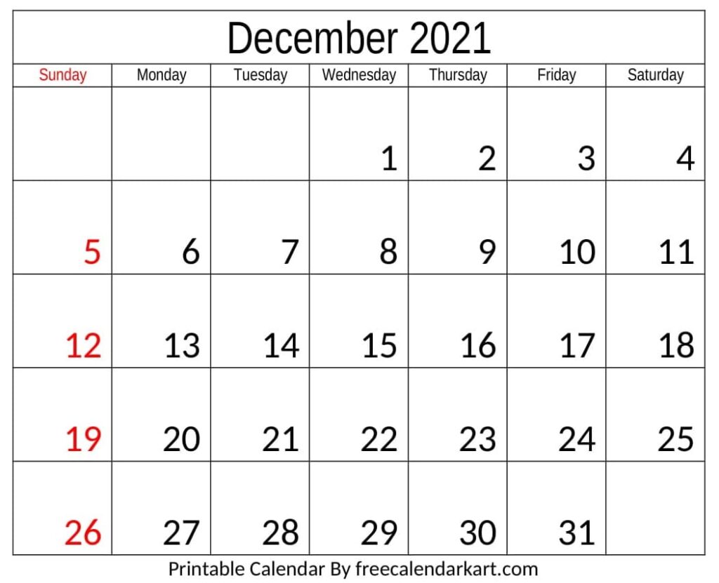 Calendar 2021 December