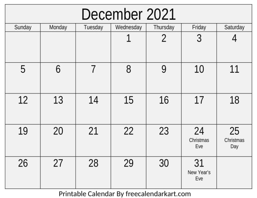 2021 December Calendar