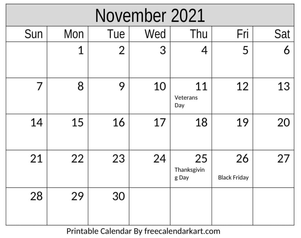 November 2021 Calendar Blank