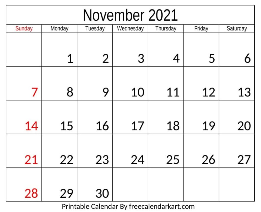 November 2021 Calendar Printable