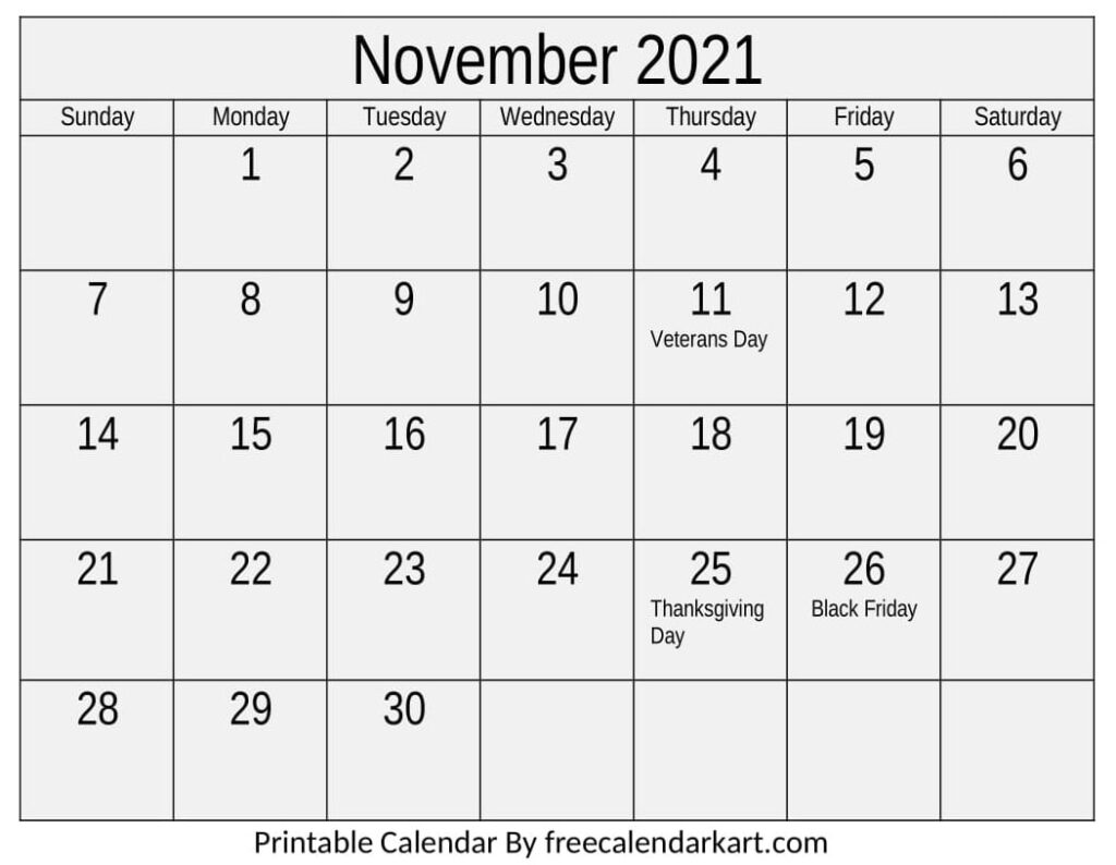 Printable November 2021 Calendar