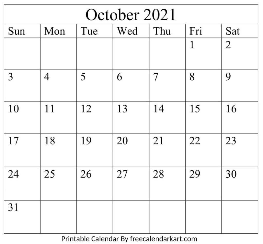 October Calendar 2021