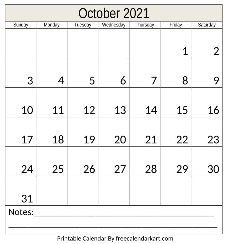 Printable October 2021 Calendar