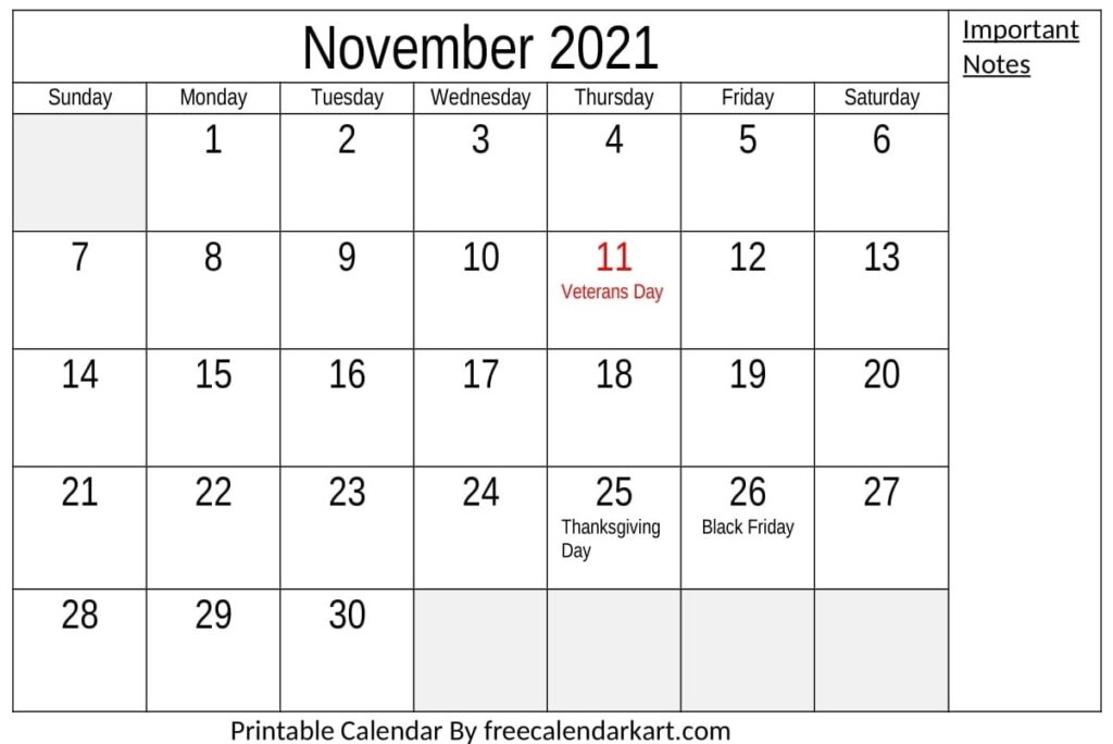 November 2021 Calendar With Holidays