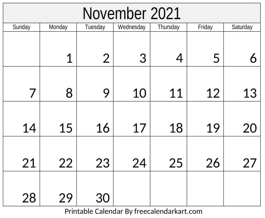 Calendar November 2021 With Holidays
