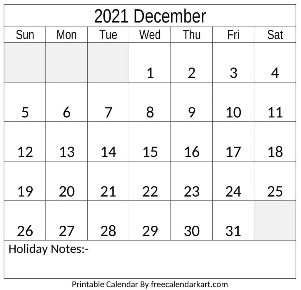 Printable December 2021 Calendar With Holidays