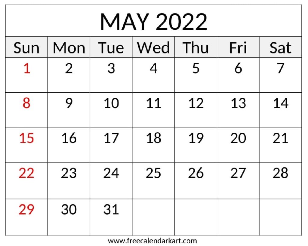 May 2022 Calendar