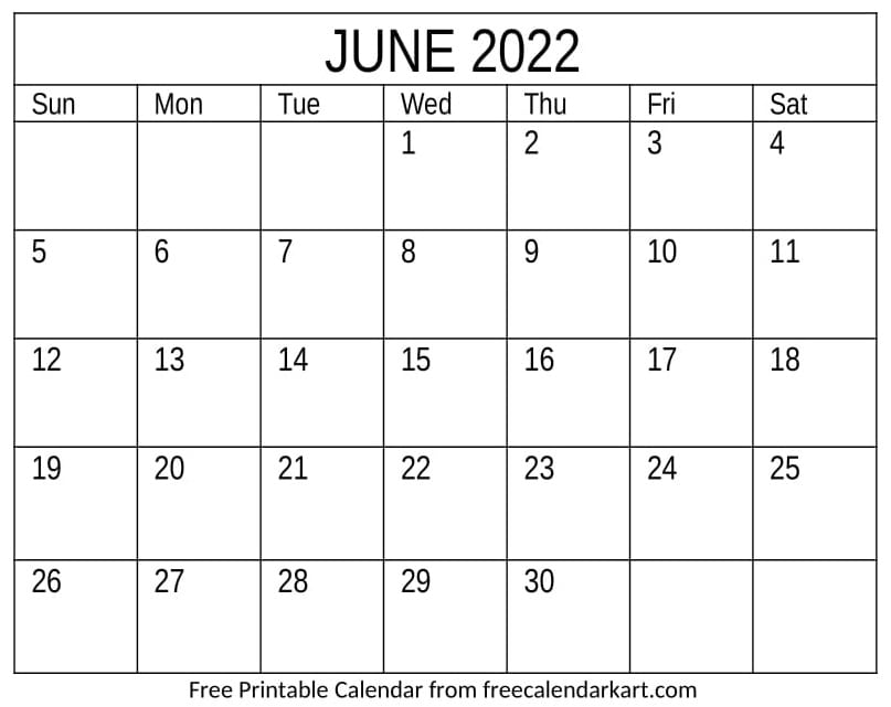 2022 June Calendar