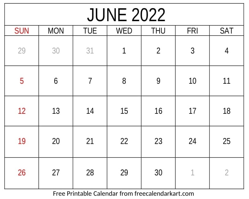 June 2022 Calendar