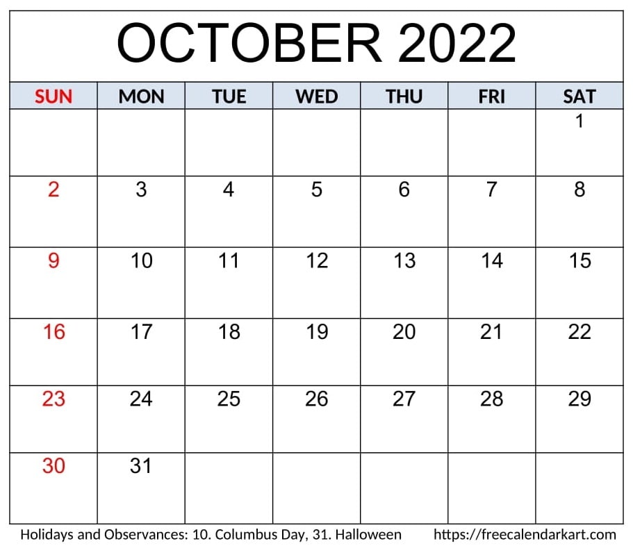 October 2022 Calendar