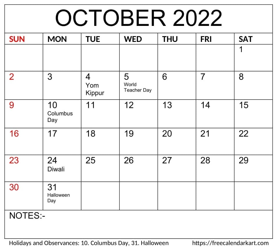 Blank October 2022 Calendar
