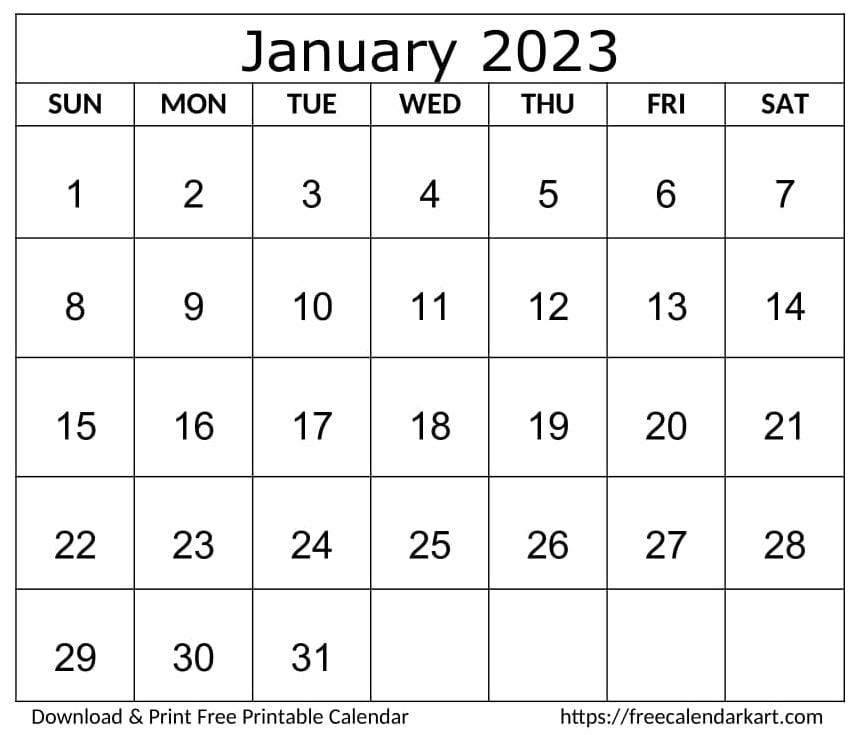 Printable January 2023 Calendar 